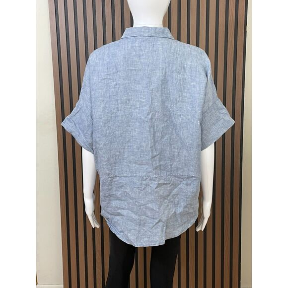 Athleta Anguilla Women's PM Blue Button-Up Linen Shirt Resortwear Coastal Travel - Picture 2 of 10